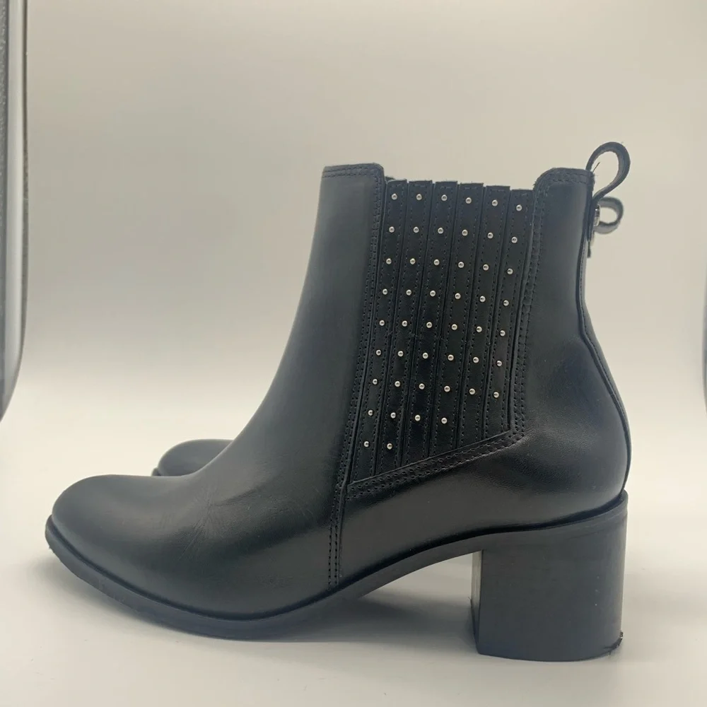 Dune Elegant Black‎ Leather Ankle Boots with Stud Accents Block Heel size 40 UK